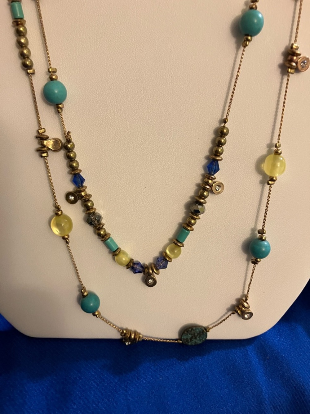 J. Jill Layered Gold-Tone Necklace with Turquoise, Blue and Lemon Beads